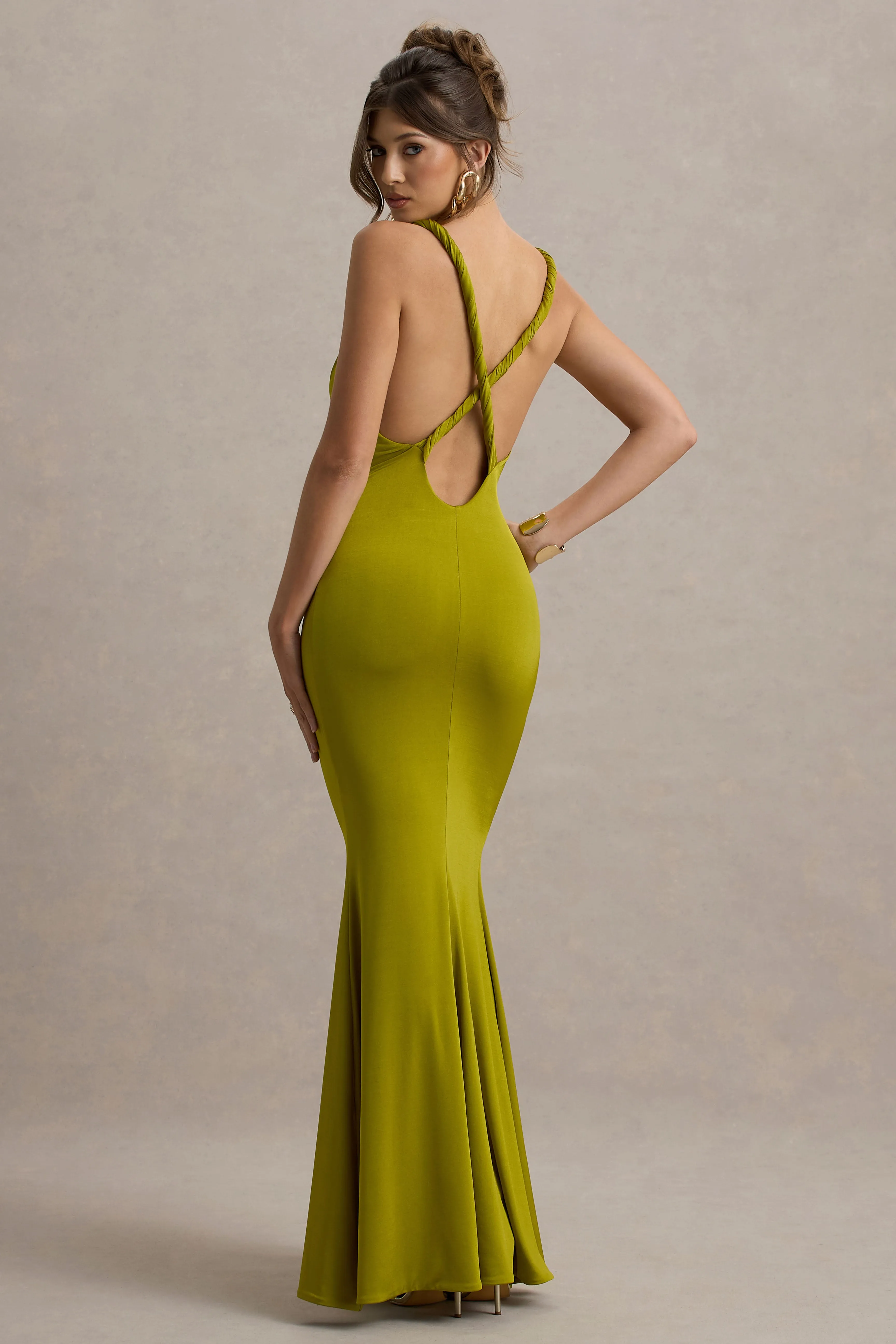 Santez | Green Twisted Plunge-Neck Maxi Dress Club L London