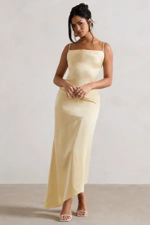 Santi | Lemon Satin Cowl-Neck Asymmetric Maxi Dress Club L London