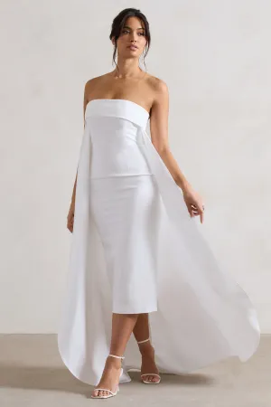 Save The Date | Cream Bandeau Midi Dress With Train Club L London