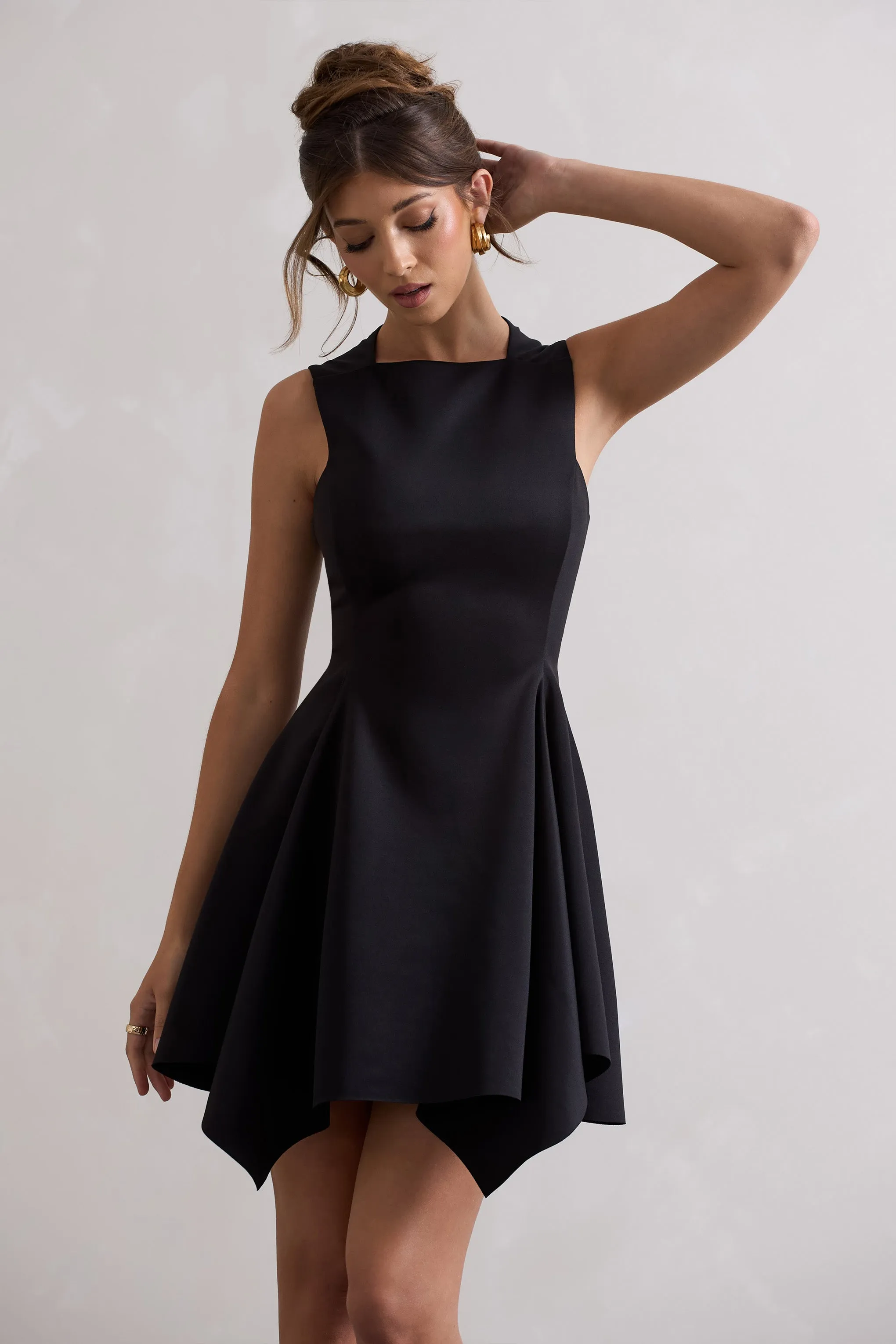 Scout | Black Sleeveless Draped Hem Mini Dress Club L London