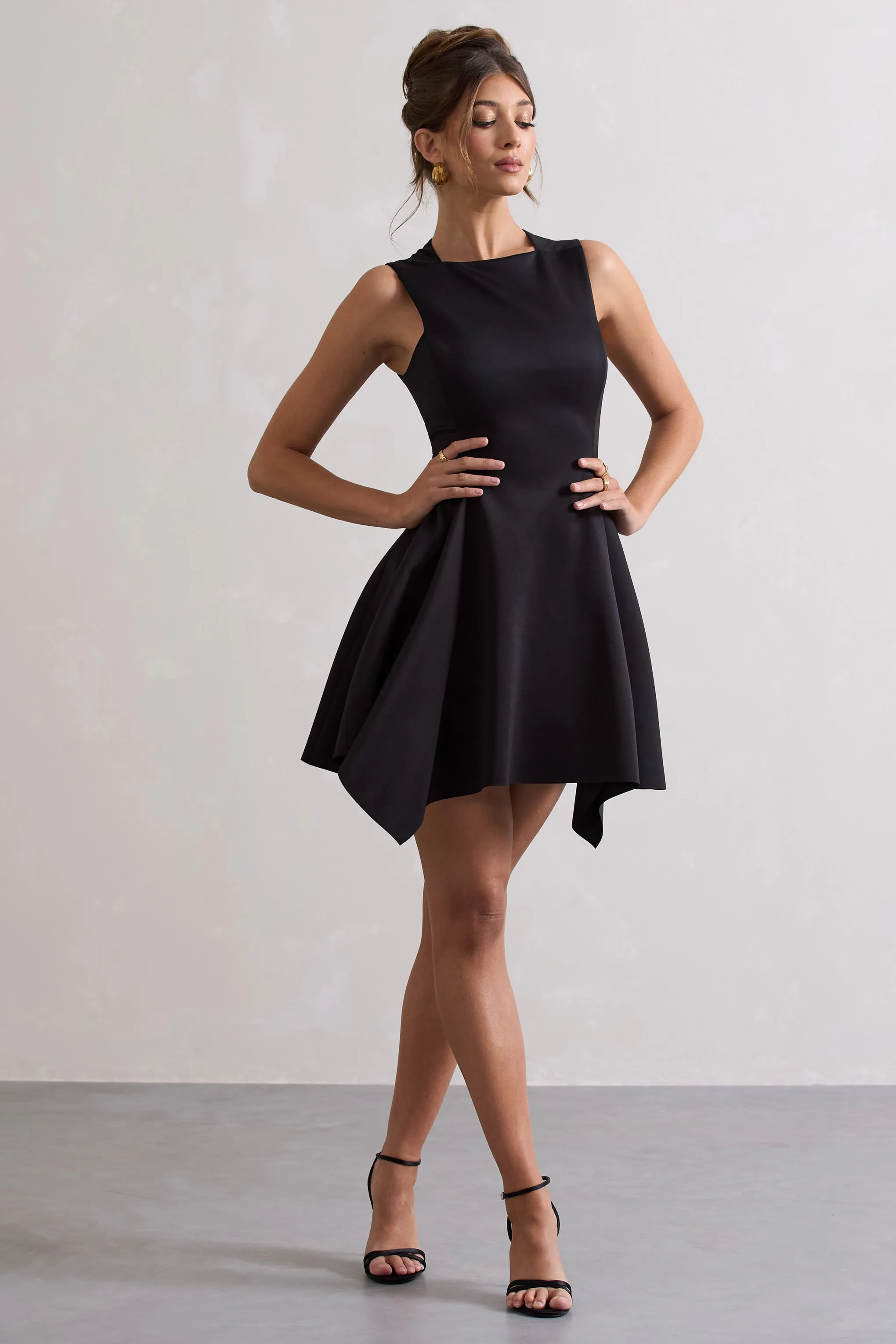 Scout | Black Sleeveless Draped Hem Mini Dress Club L London