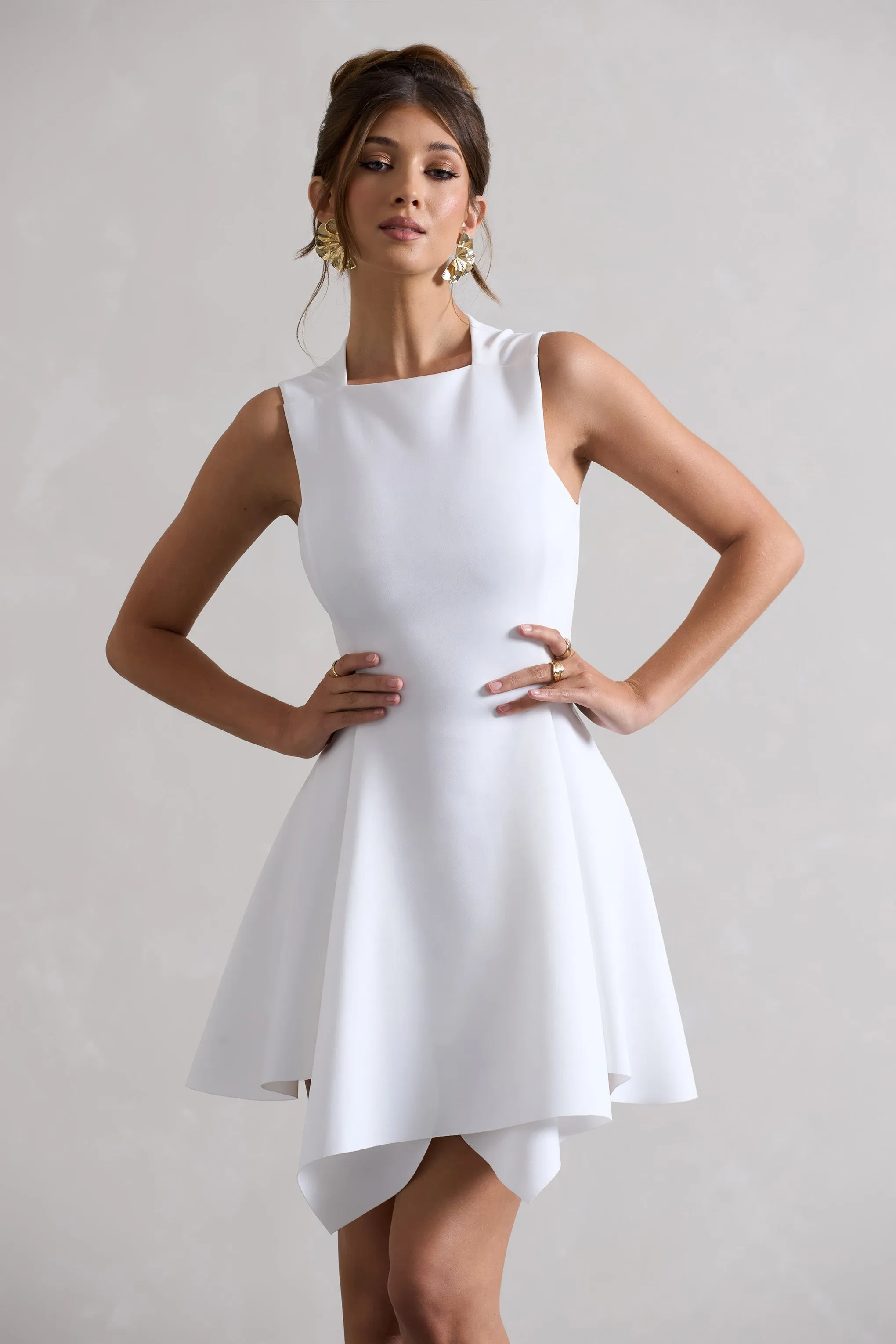 Scout | White Sleeveless Draped Hem Mini Dress Club L London