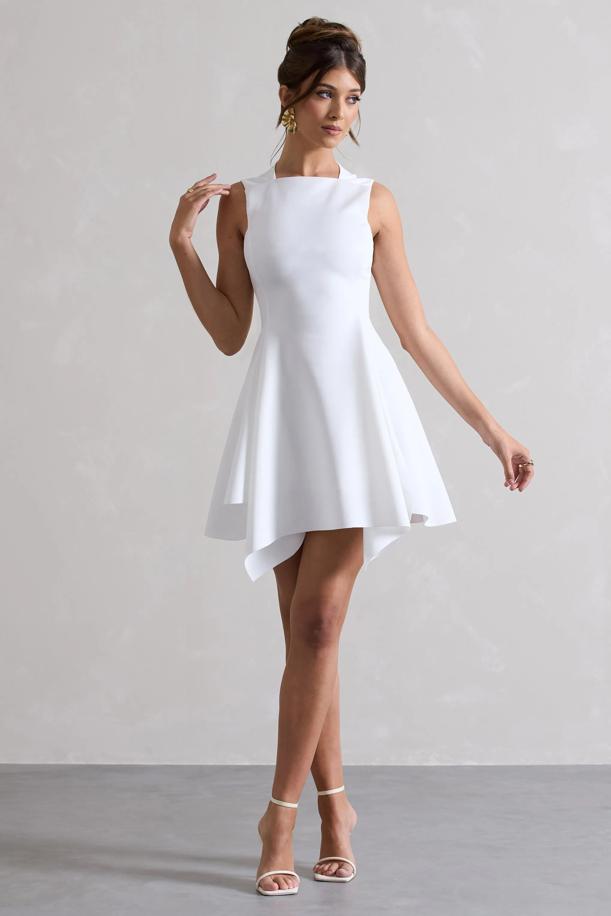 Scout | White Sleeveless Draped Hem Mini Dress Club L London