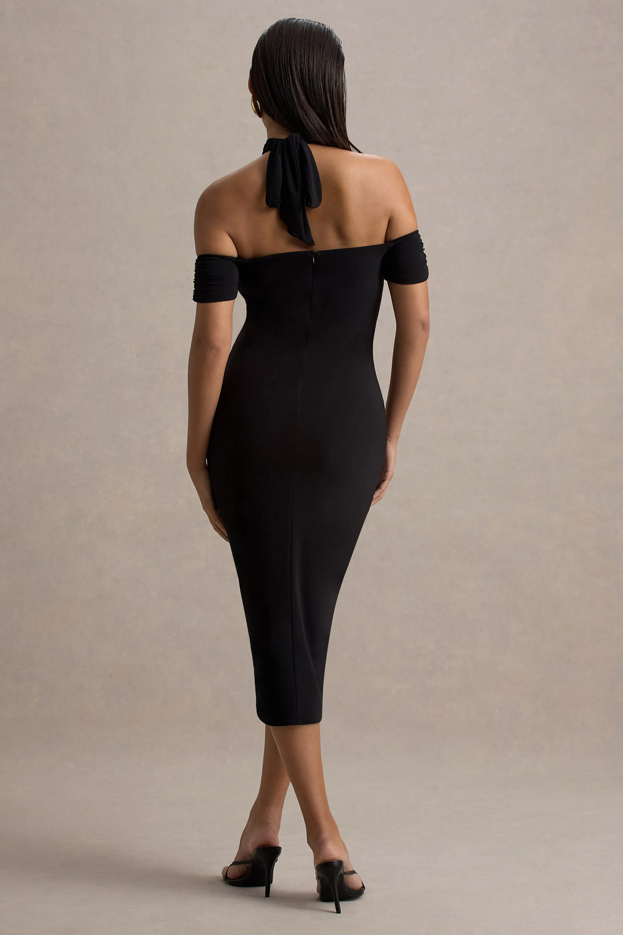 Selvina | Black Cut-Out Halter-Neck Midi Dress Club L London