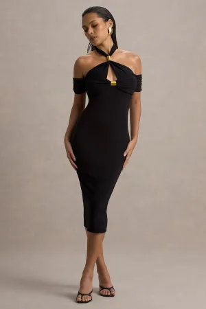 Selvina | Black Cut-Out Halter-Neck Midi Dress Club L London