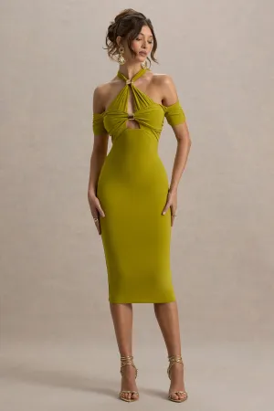 Selvina | Green Cut-Out Halter-Neck Midi Dress Club L London