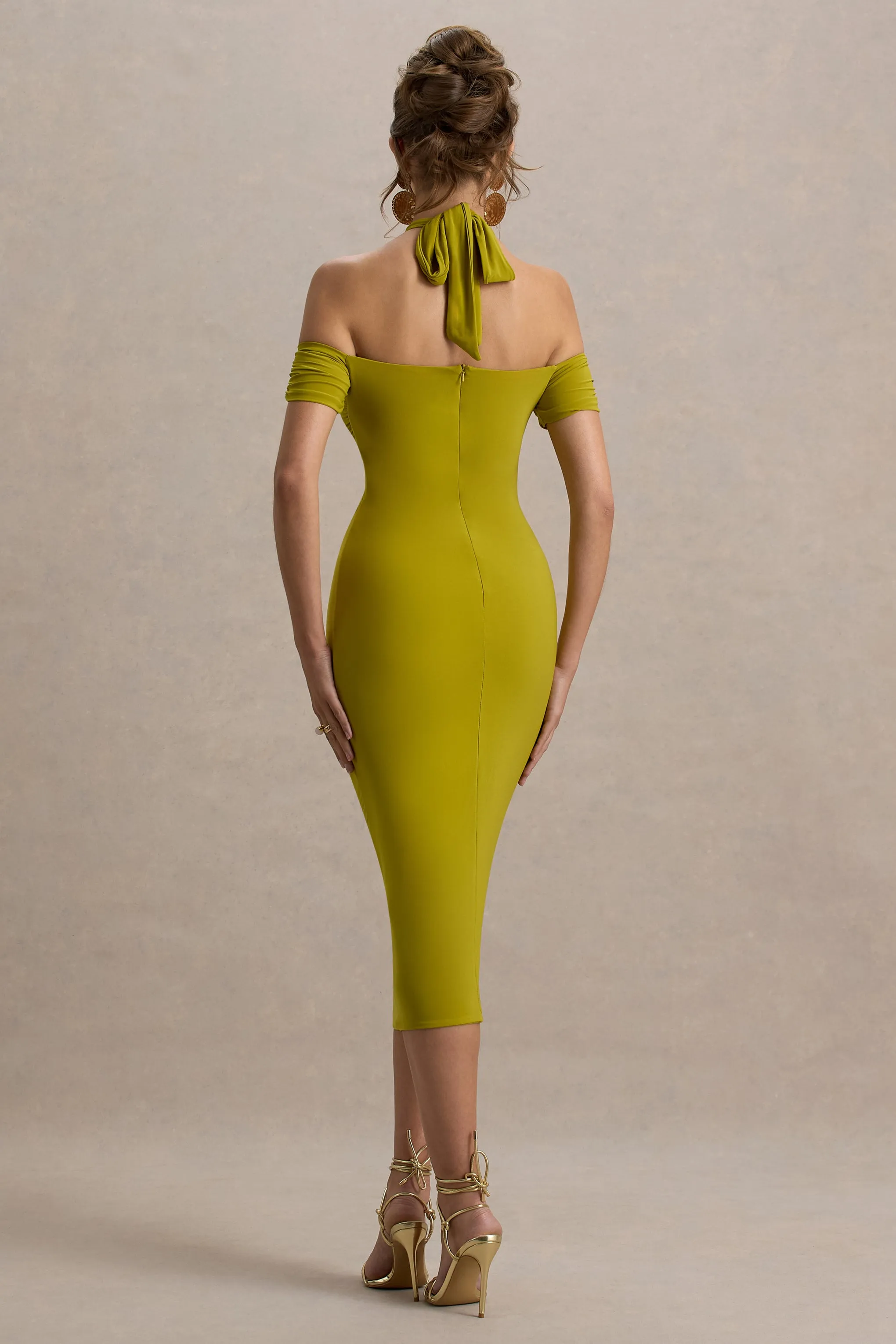 Selvina | Green Cut-Out Halter-Neck Midi Dress Club L London