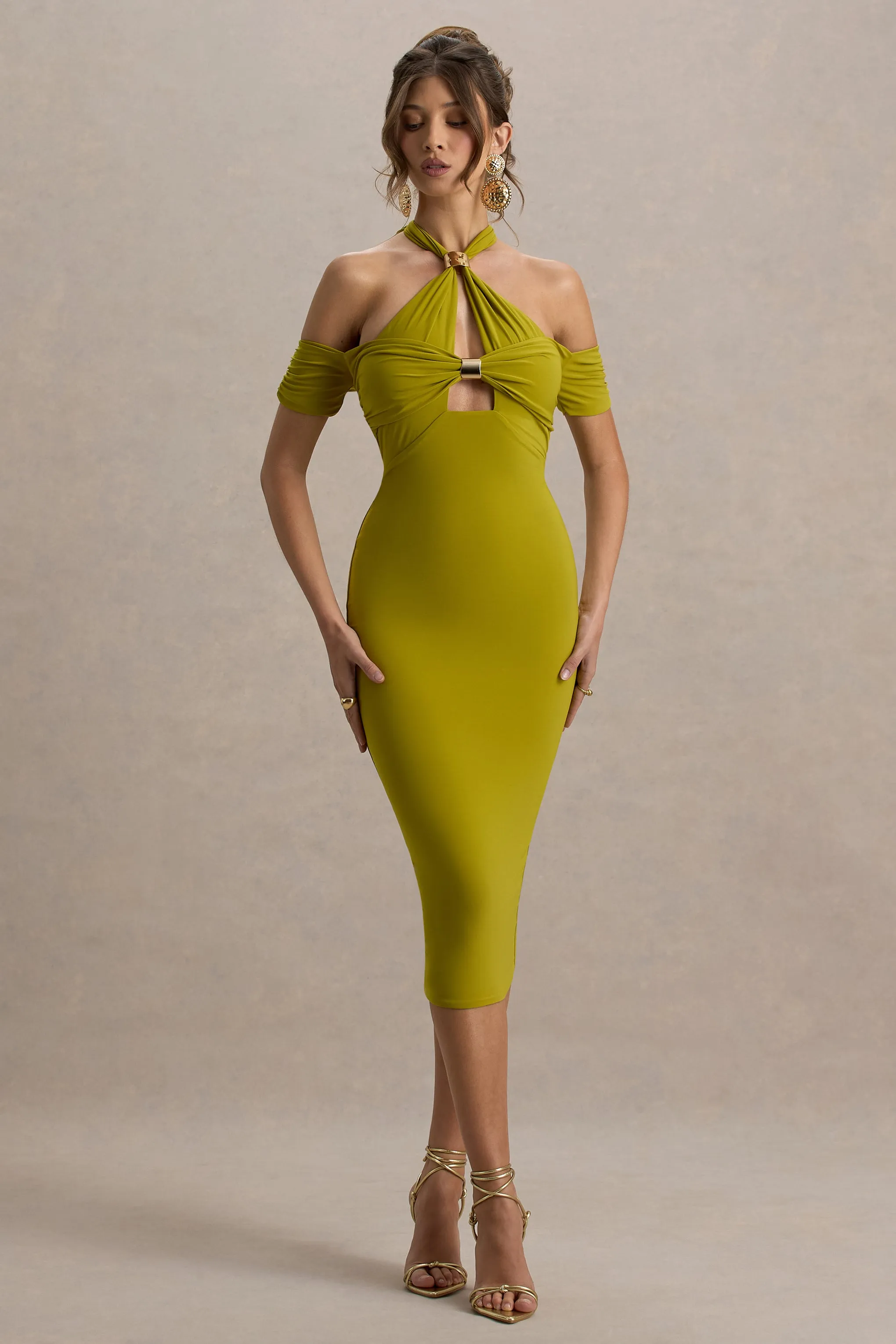 Selvina | Green Cut-Out Halter-Neck Midi Dress Club L London