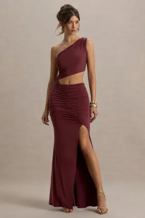 Sena | Burgundy Asymmetric Maxi Dress With Cut Out Details Club L London