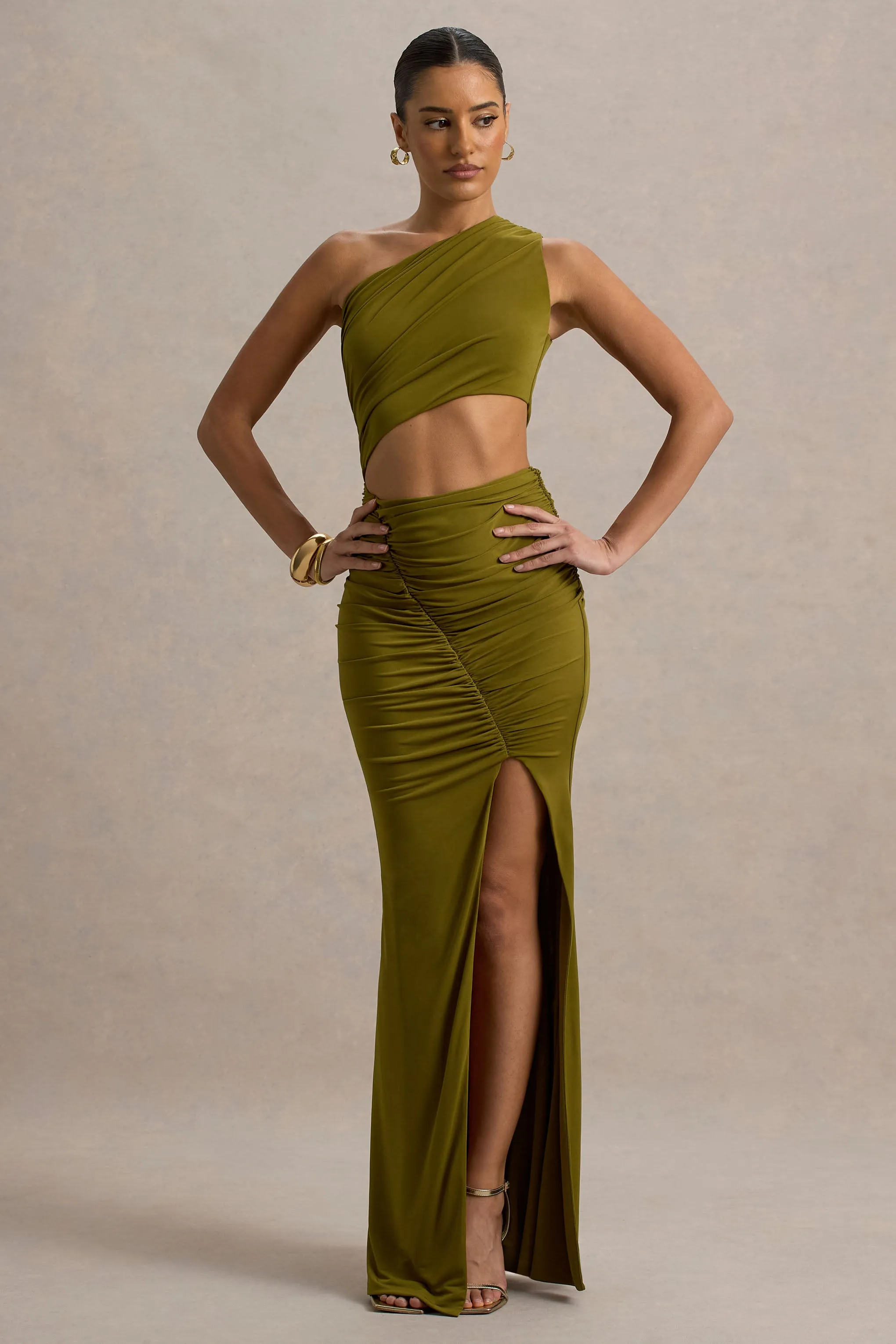 Sena | Green Asymmetric Maxi Dress With Cut Out Details Club L London