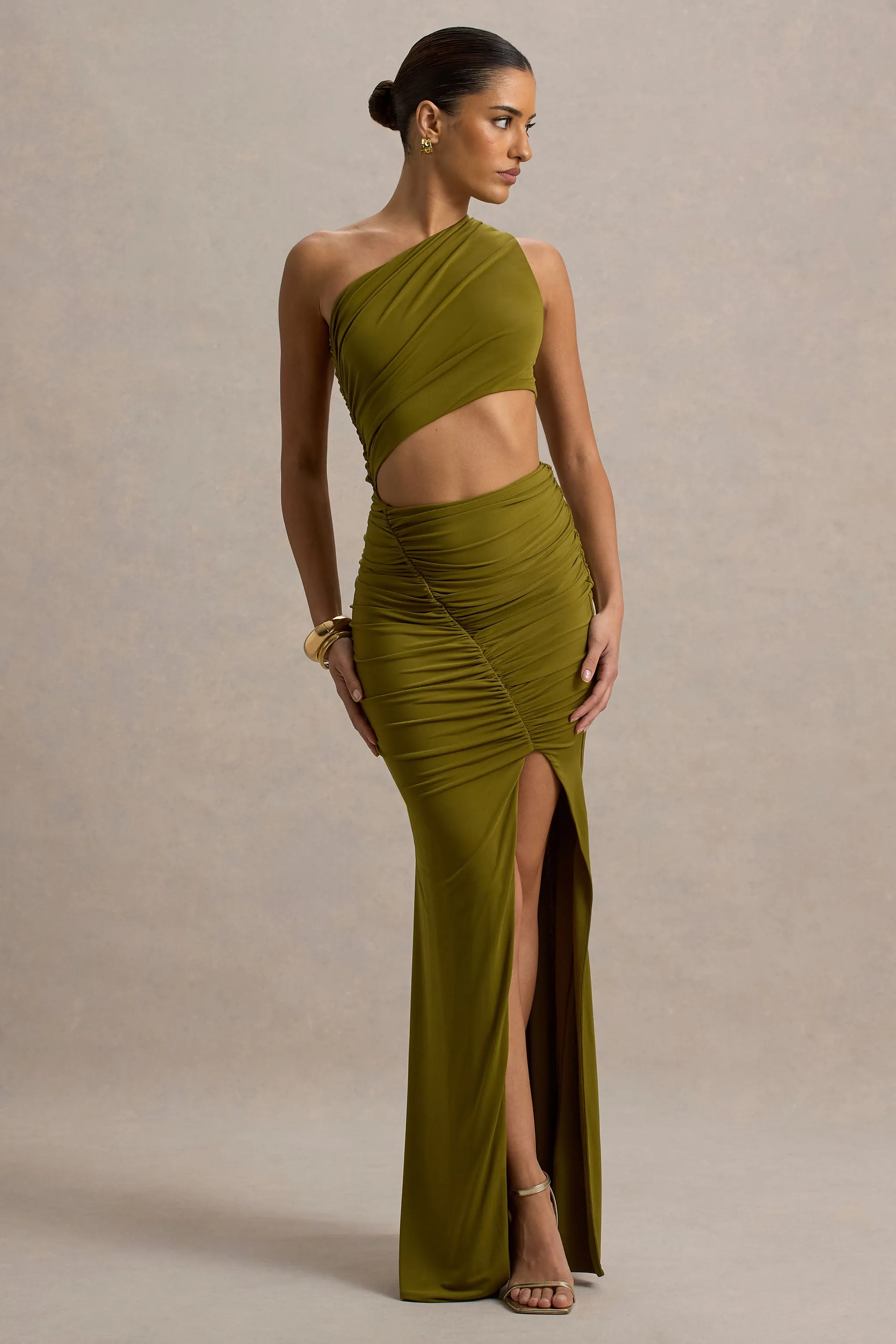 Sena | Green Asymmetric Maxi Dress With Cut Out Details Club L London