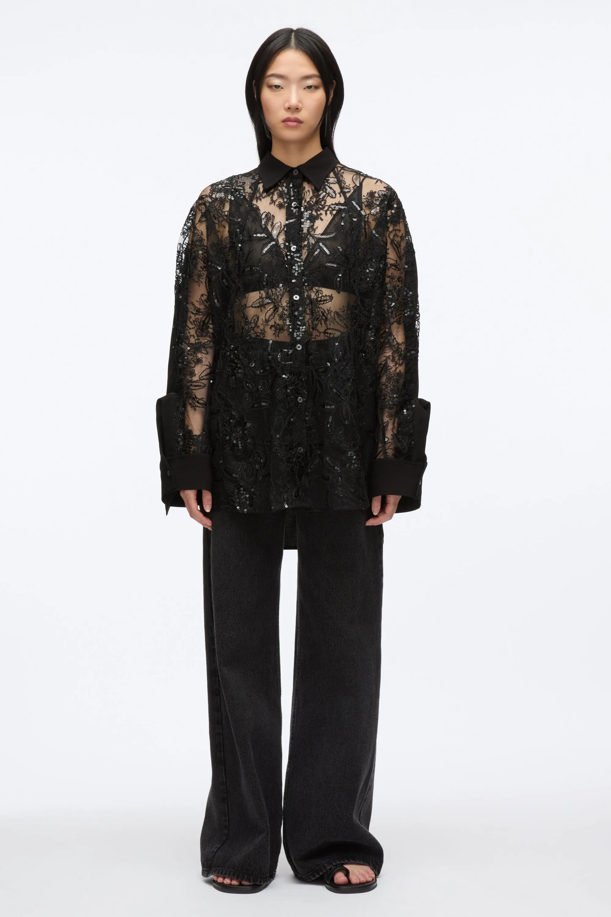 Sequin Lace Oversized Shirt