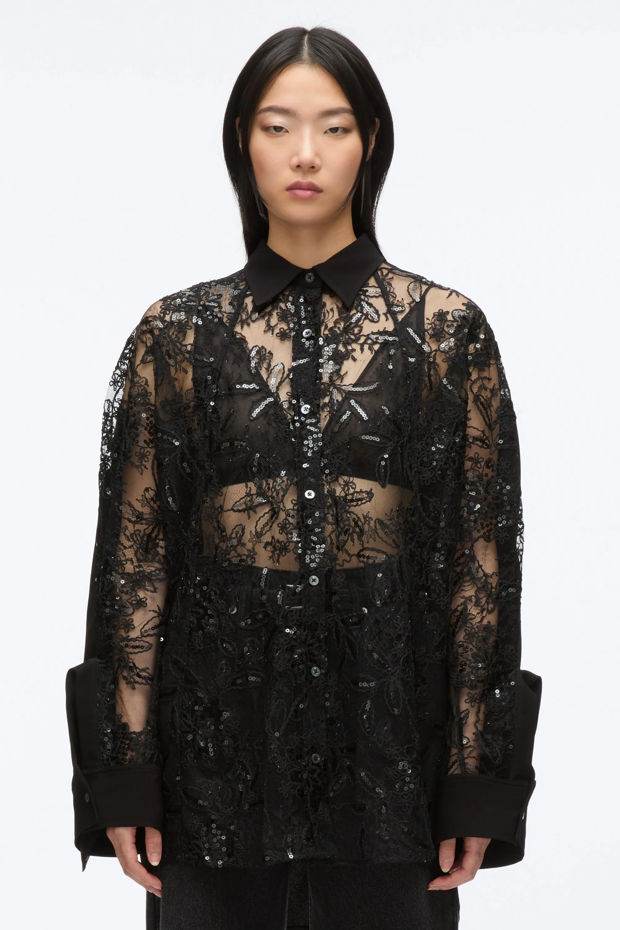 Sequin Lace Oversized Shirt