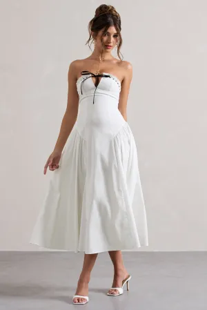 Serrenti | White Poplin Strapless Lace Detail Midi Dress With Volume Skirt Club L London