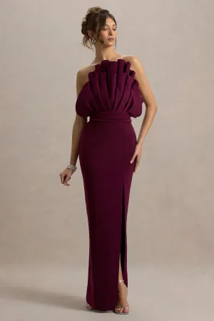 Set The Bar | Plum Ruffled Strapless Split Maxi Dress Club L London