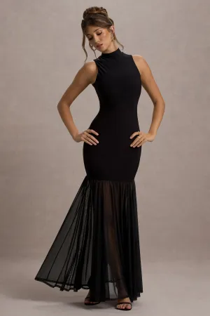 Shae | Black High-Neck Maxi Dress With Sheer Skirt Club L London