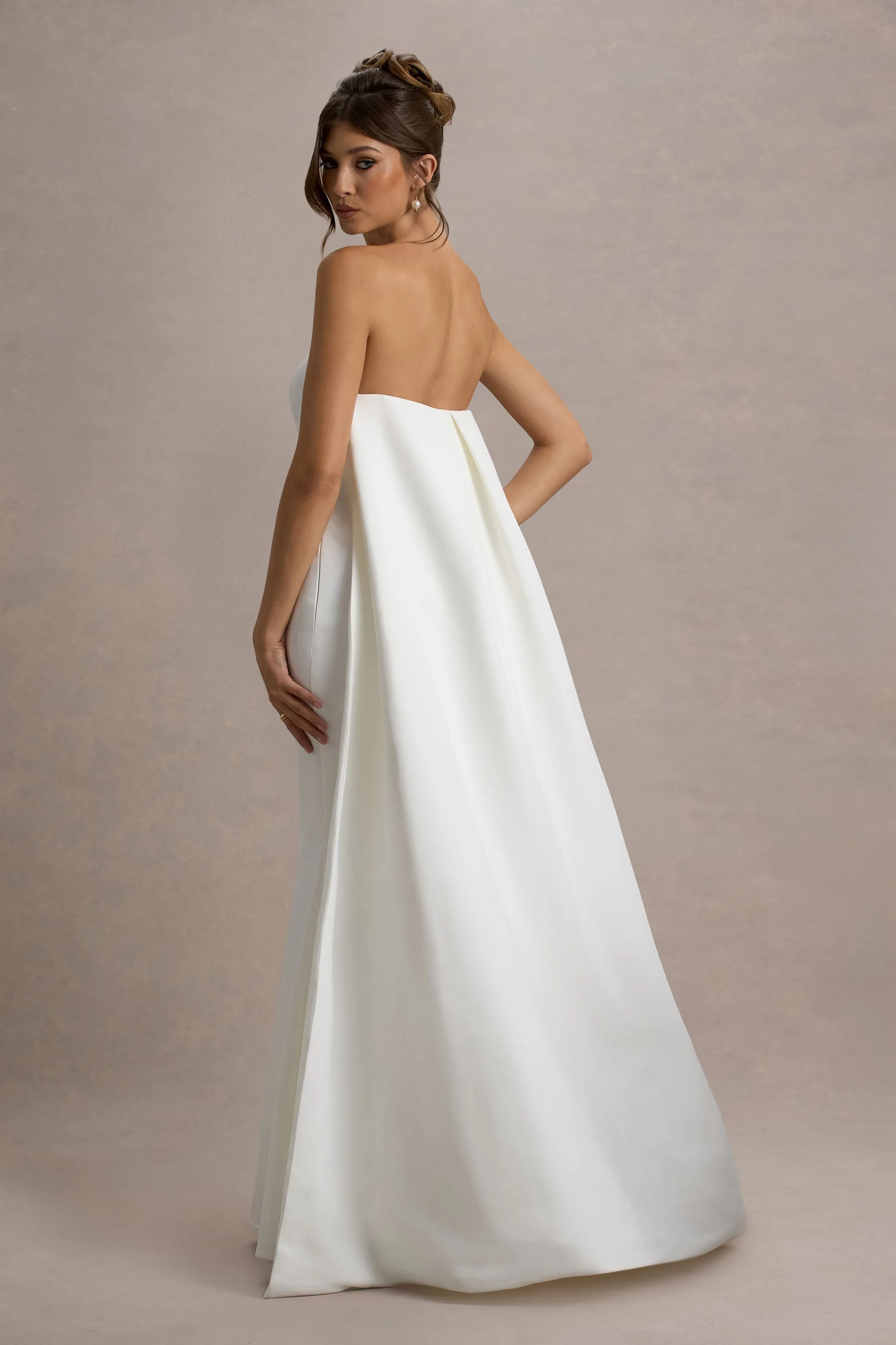 She's Trouble | White Bandeau Maxi Dress With Cape Club L London