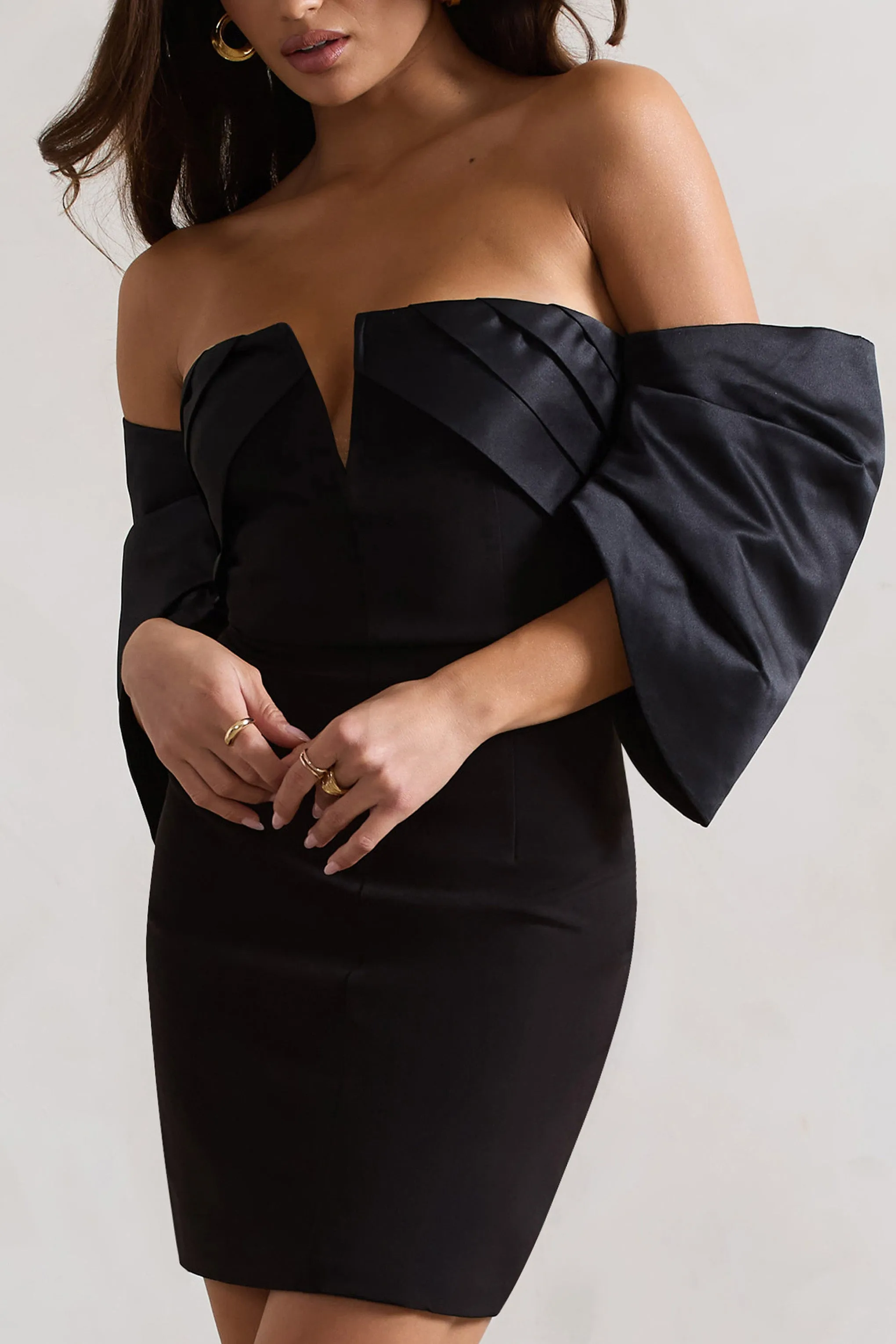 Short & Sweet | Black Bardot Bodycon Mini Dress Club L London