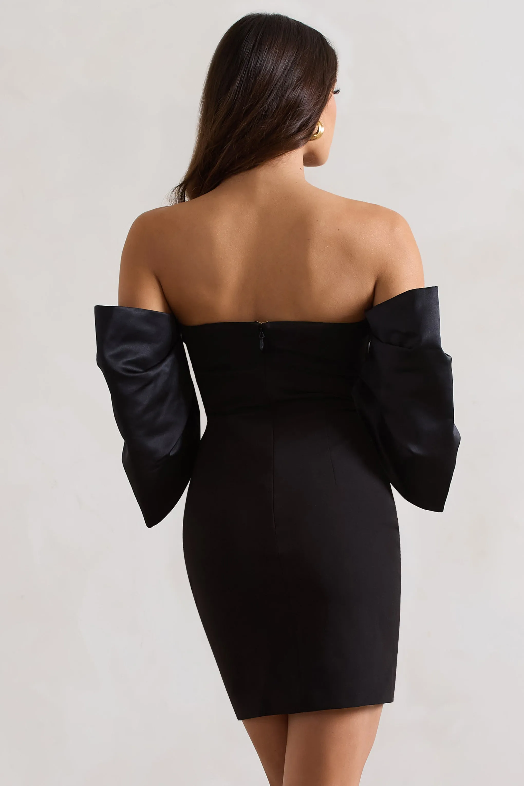 Short & Sweet | Black Bardot Bodycon Mini Dress Club L London