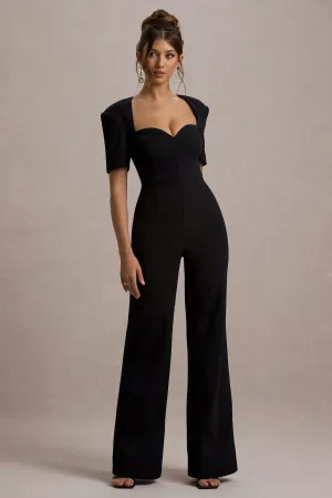 Simone | Black Sweetheart Short-Sleeve Wide-Leg Jumpsuit Club L London