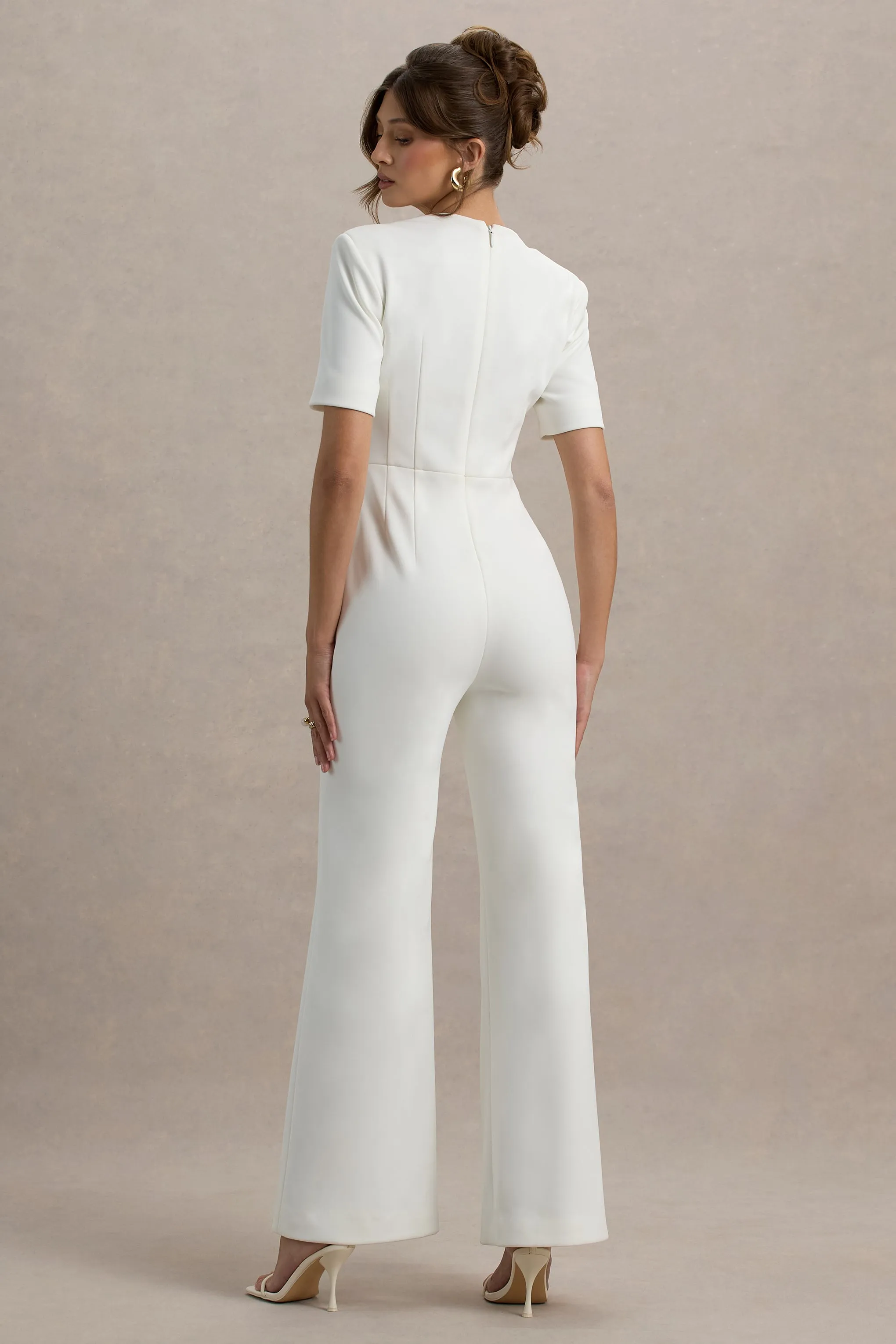 Simone | White Sweetheart Short-Sleeve Wide-Leg Jumpsuit Club L London