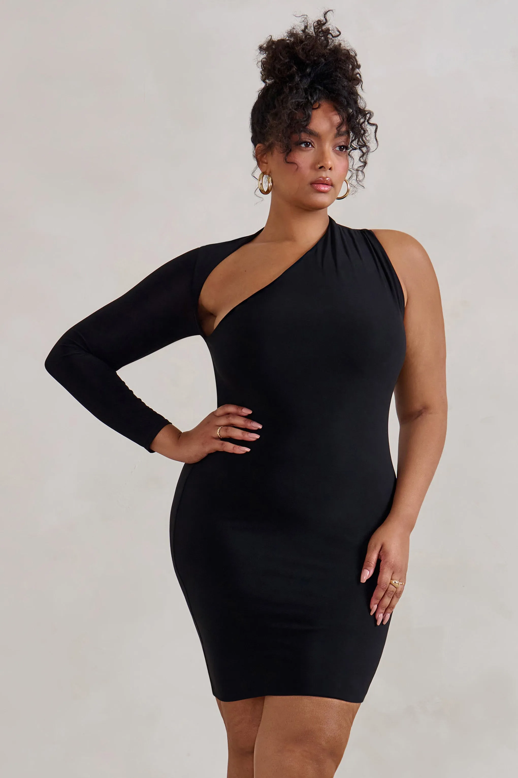 Siren | Black One Shoulder Bodycon Mini Dress Club L London