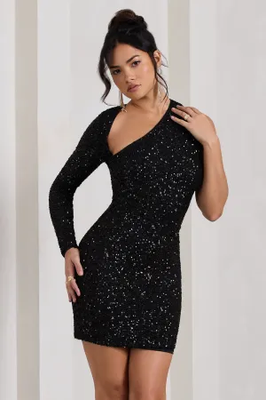 Siren | Black Sequin One Shoulder Bodycon Mini Dress Club L London