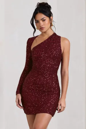 Siren | Burgundy Sequin One Shoulder Bodycon Mini Dress Club L London