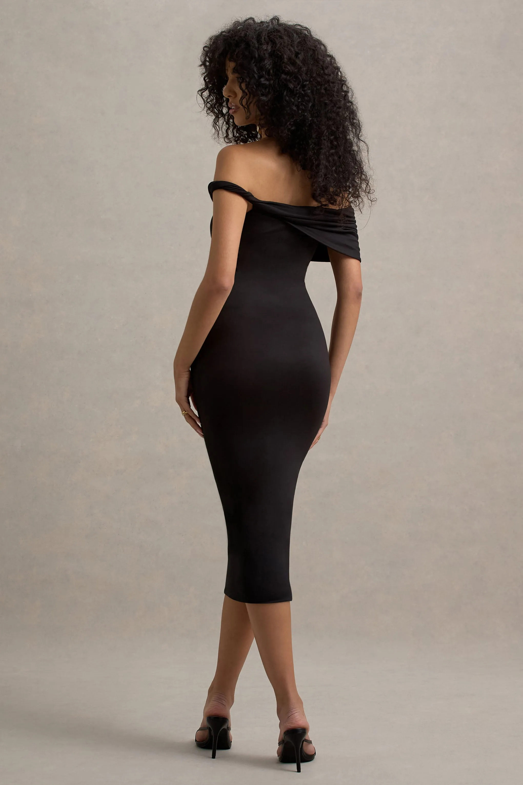 Skye | Black Twisted Bardot Midi Dress Club L London
