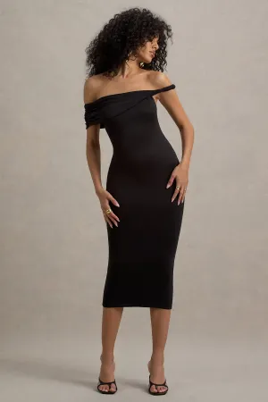 Skye | Black Twisted Bardot Midi Dress Club L London