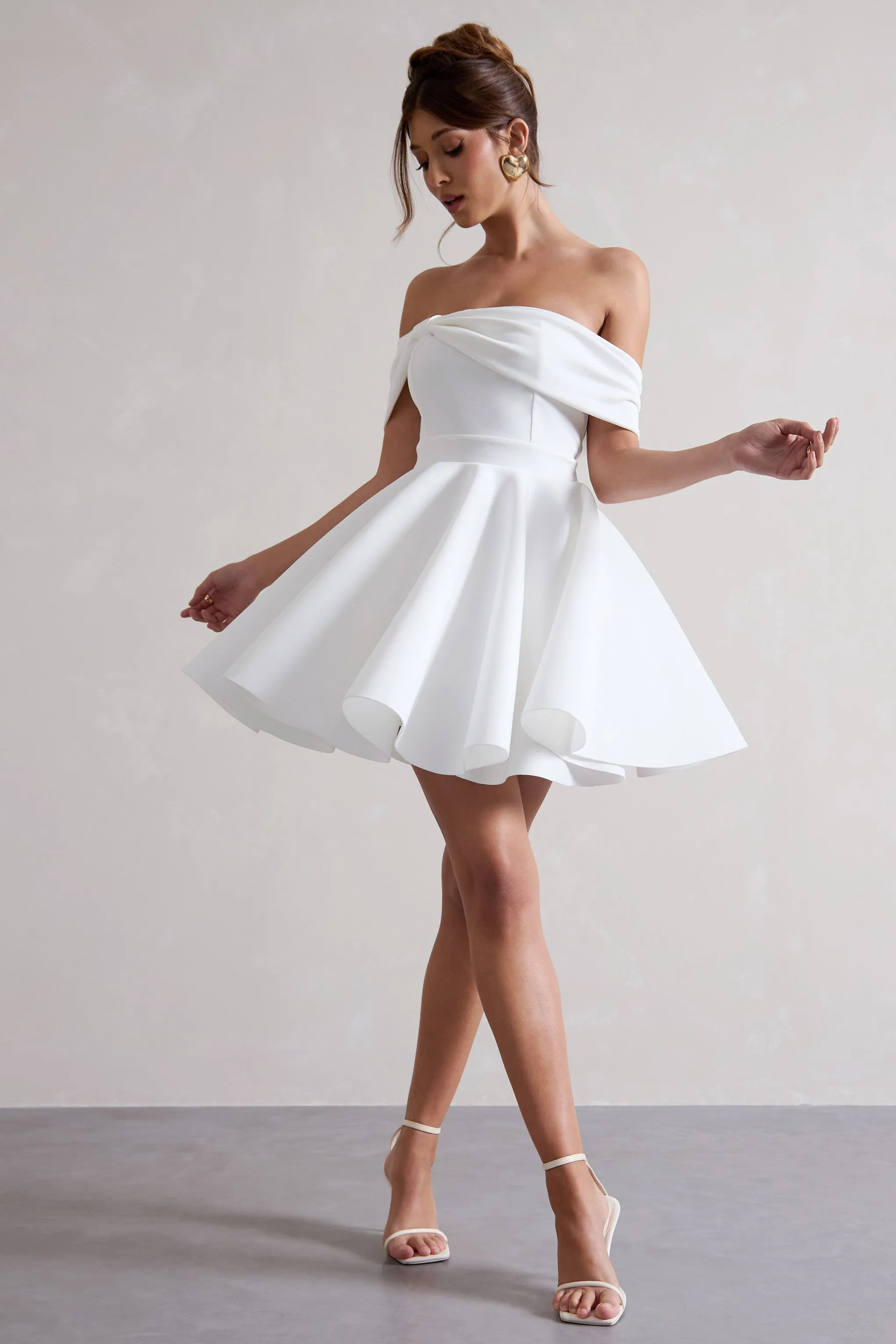 Snowfall | White Bardot Bow Skater Mini Dress Club L London