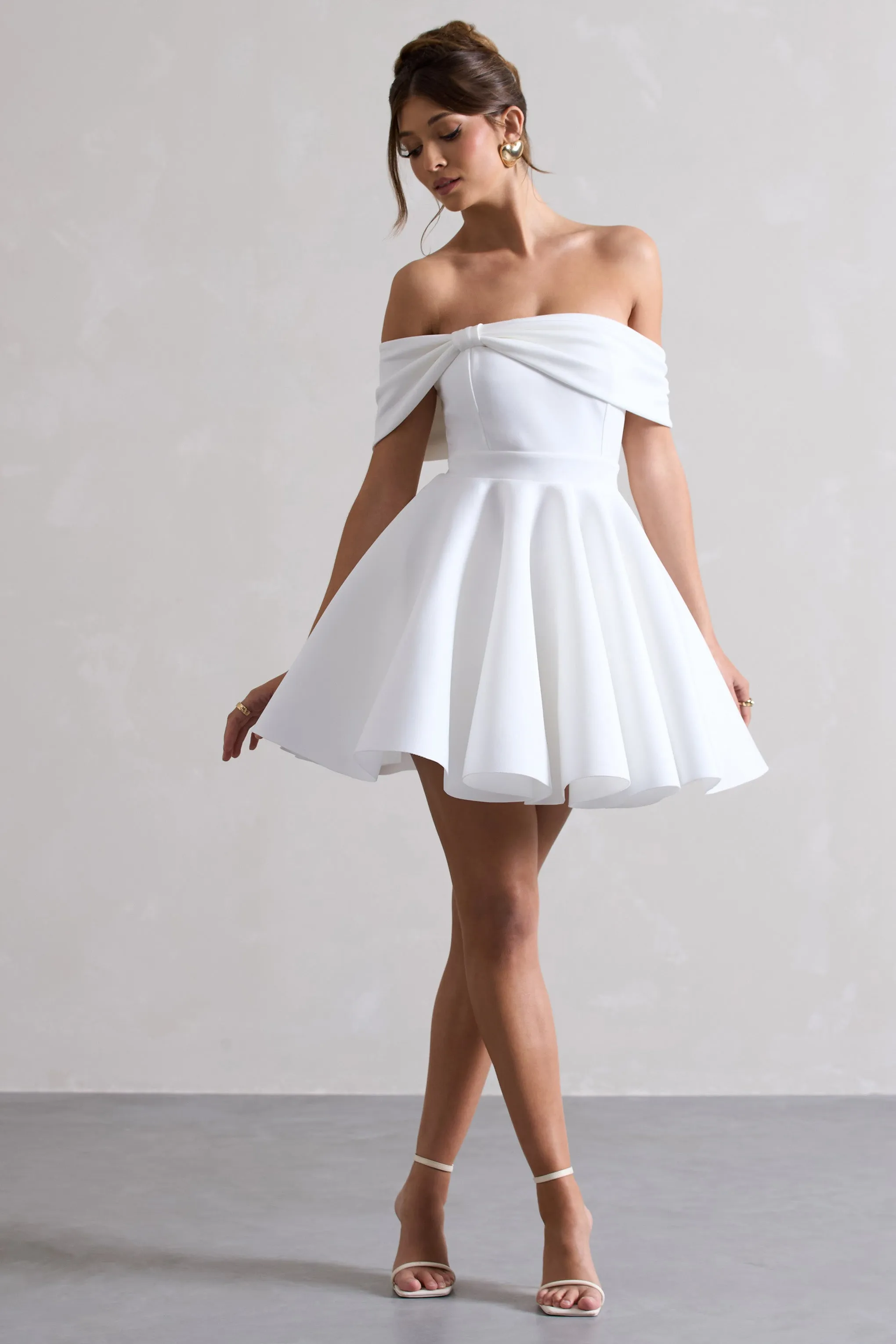 Snowfall | White Bardot Bow Skater Mini Dress Club L London