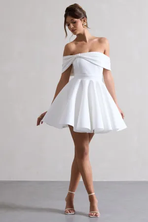 Snowfall | White Bardot Bow Skater Mini Dress Club L London