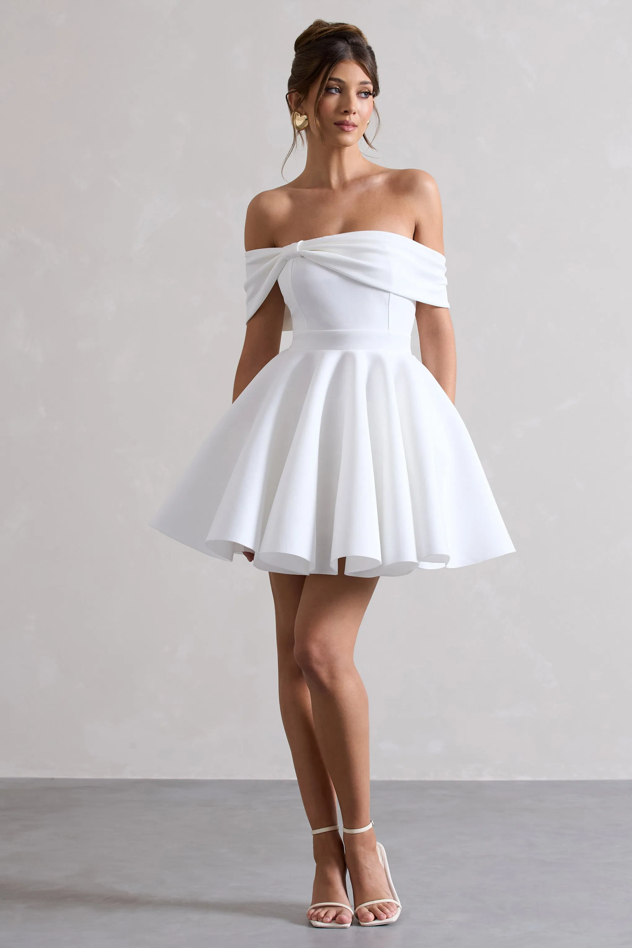 Snowfall | White Bardot Bow Skater Mini Dress Club L London