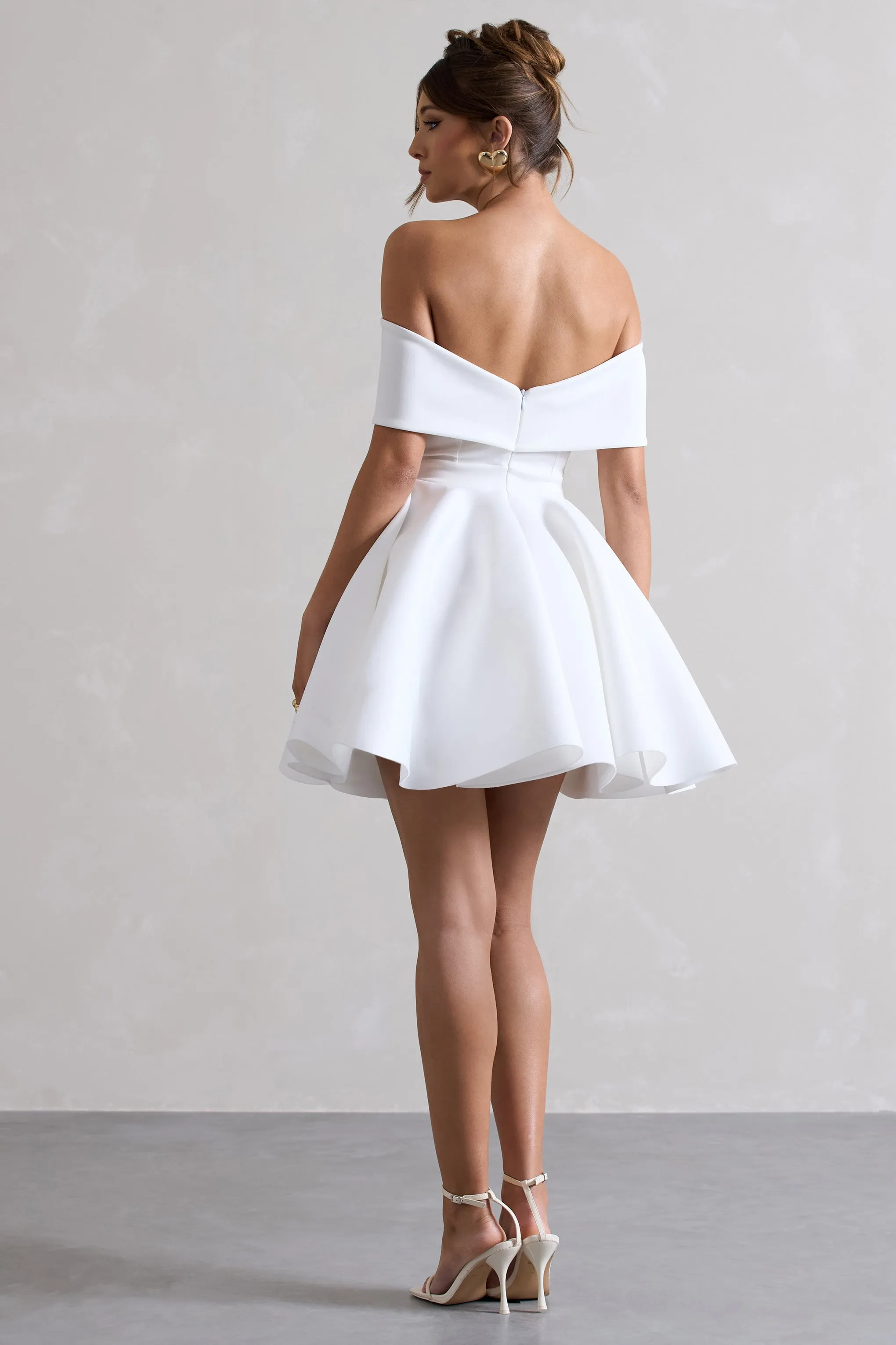 Snowfall | White Bardot Bow Skater Mini Dress Club L London