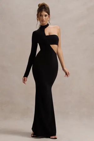 Socialite | Black One-Sleeve Cut-Out Maxi Dress Club L London