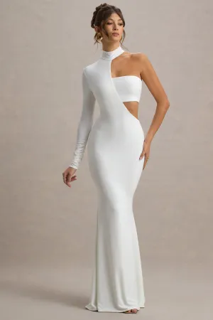 Socialite | White One-Sleeve Cut-Out Maxi Dress Club L London