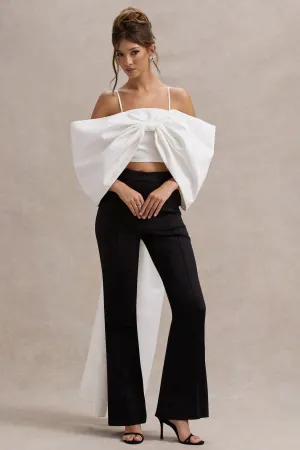 Souvenir | White Satin Top With Oversized Bow Club L London