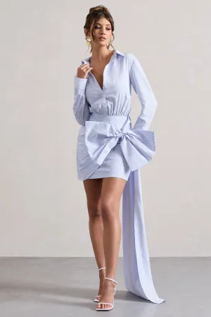 Sovereign | Blue Pinstripe Shirt Mini Dress With Oversized Bow Club L London