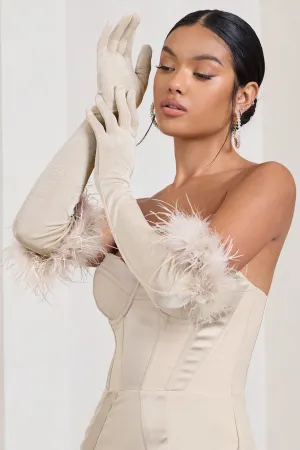 Spicy Signs | Champagne Long-Sleeved Feather Gloves Club L London
