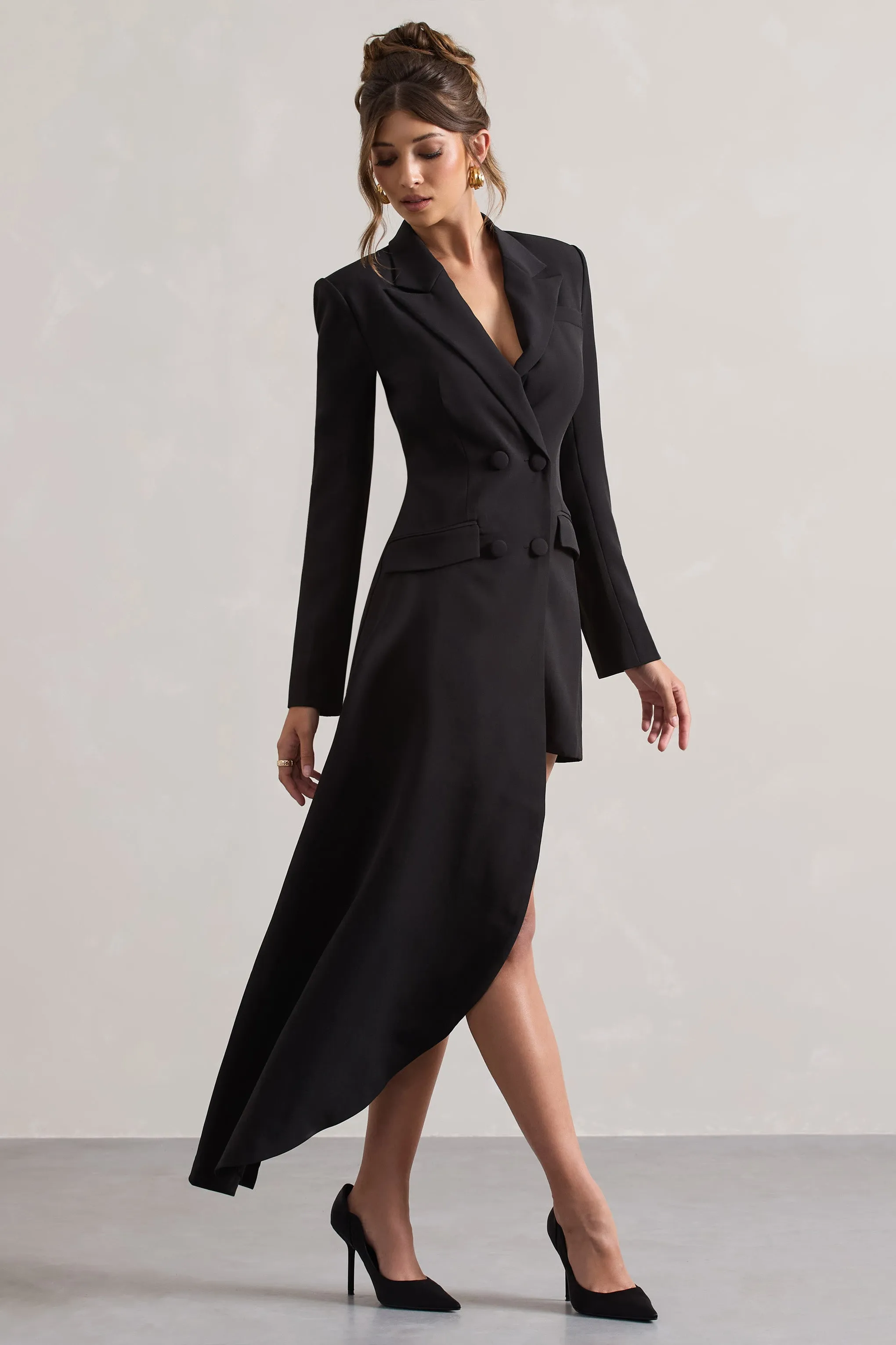 Spiral | Black Tailored Blazer Mini Dress With Asymmetric Hem Club L London