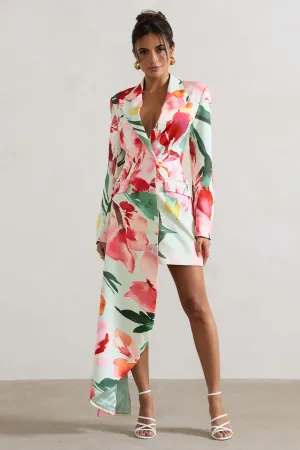 Spiral | Mint Floral Tailored Blazer Mini Dress With Asymmetric Hem Club L London