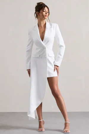 Spiral | White Tailored Blazer Mini Dress With Asymmetric Hem Club L London