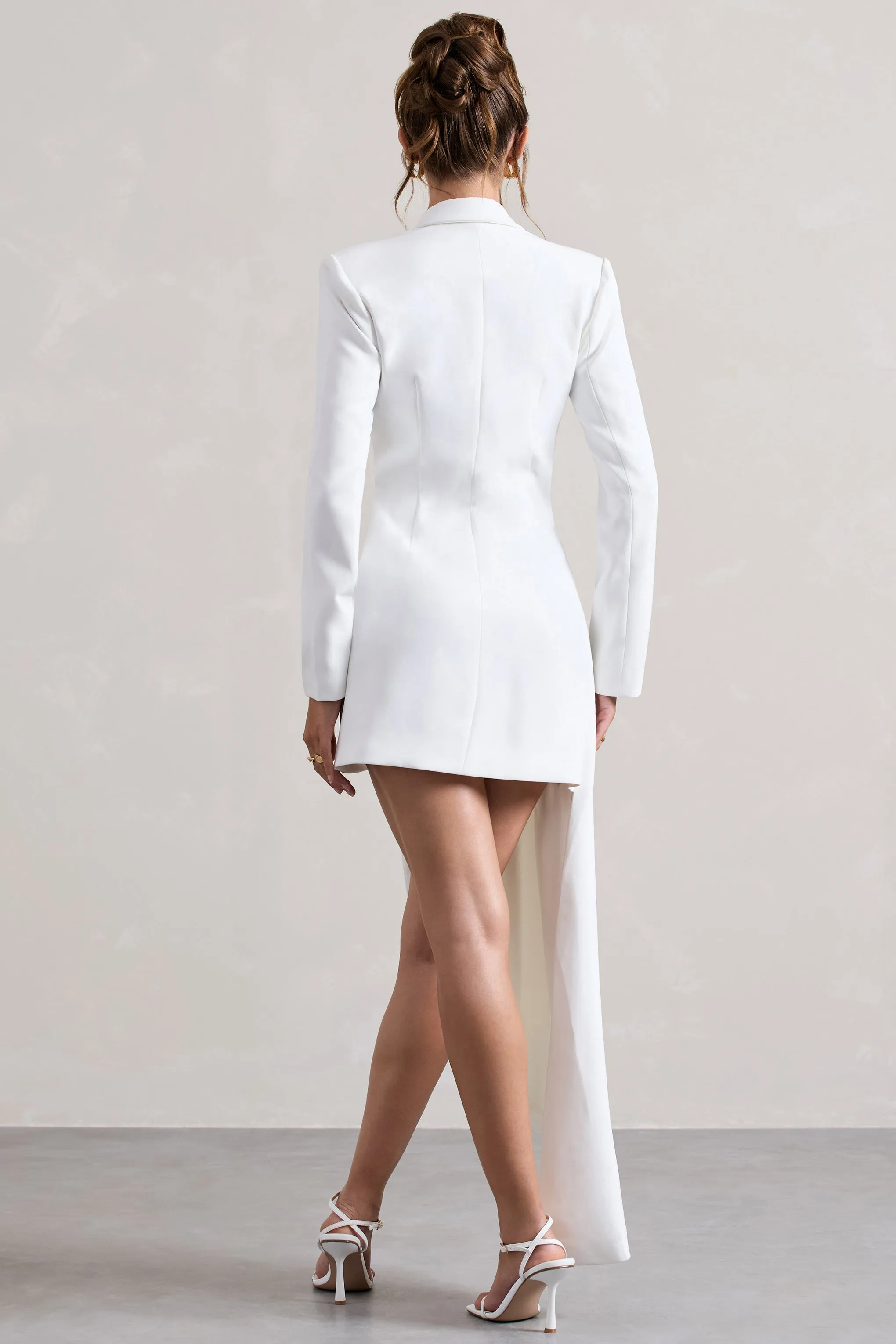 Spiral | White Tailored Blazer Mini Dress With Asymmetric Hem Club L London