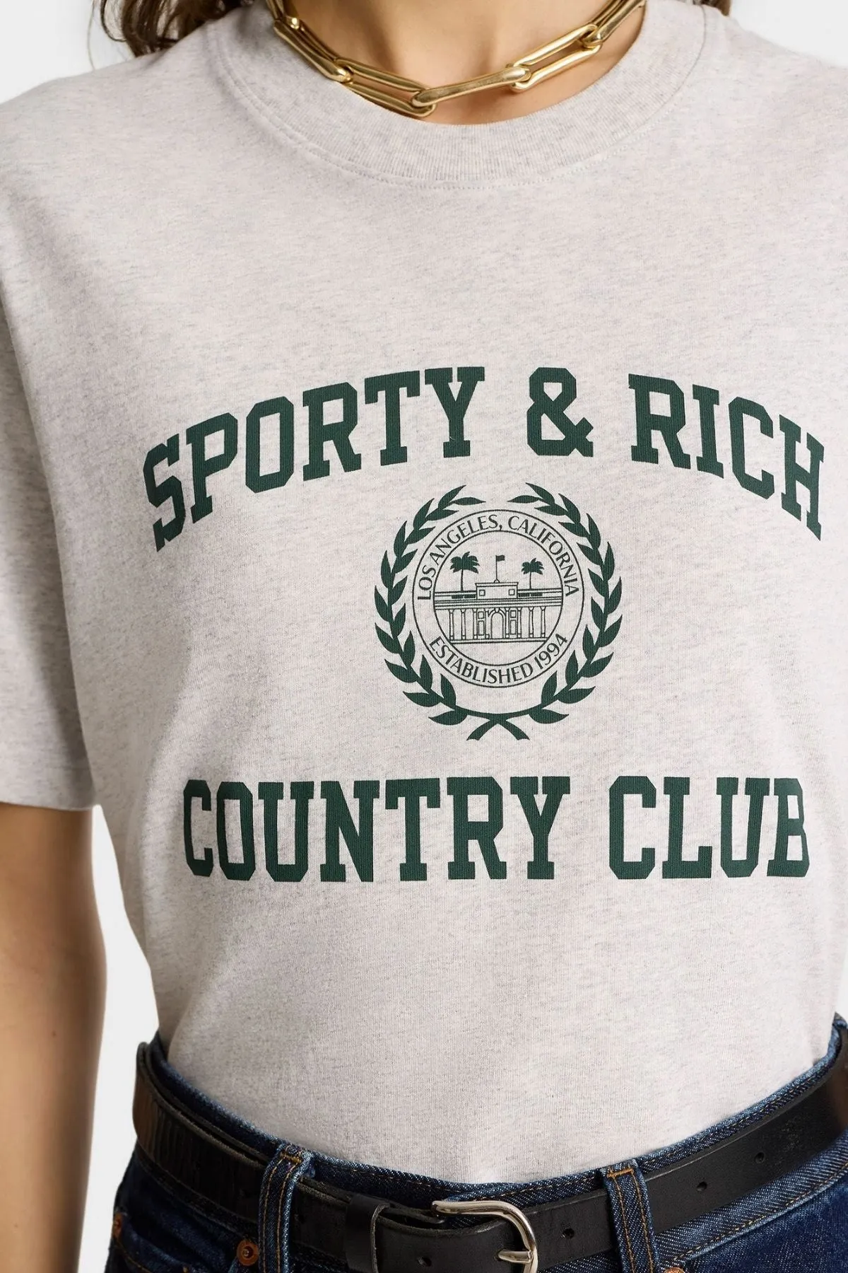 Sporty & Rich Varsity Crest T-Shirt - Heather Grey SPORTY & RICH