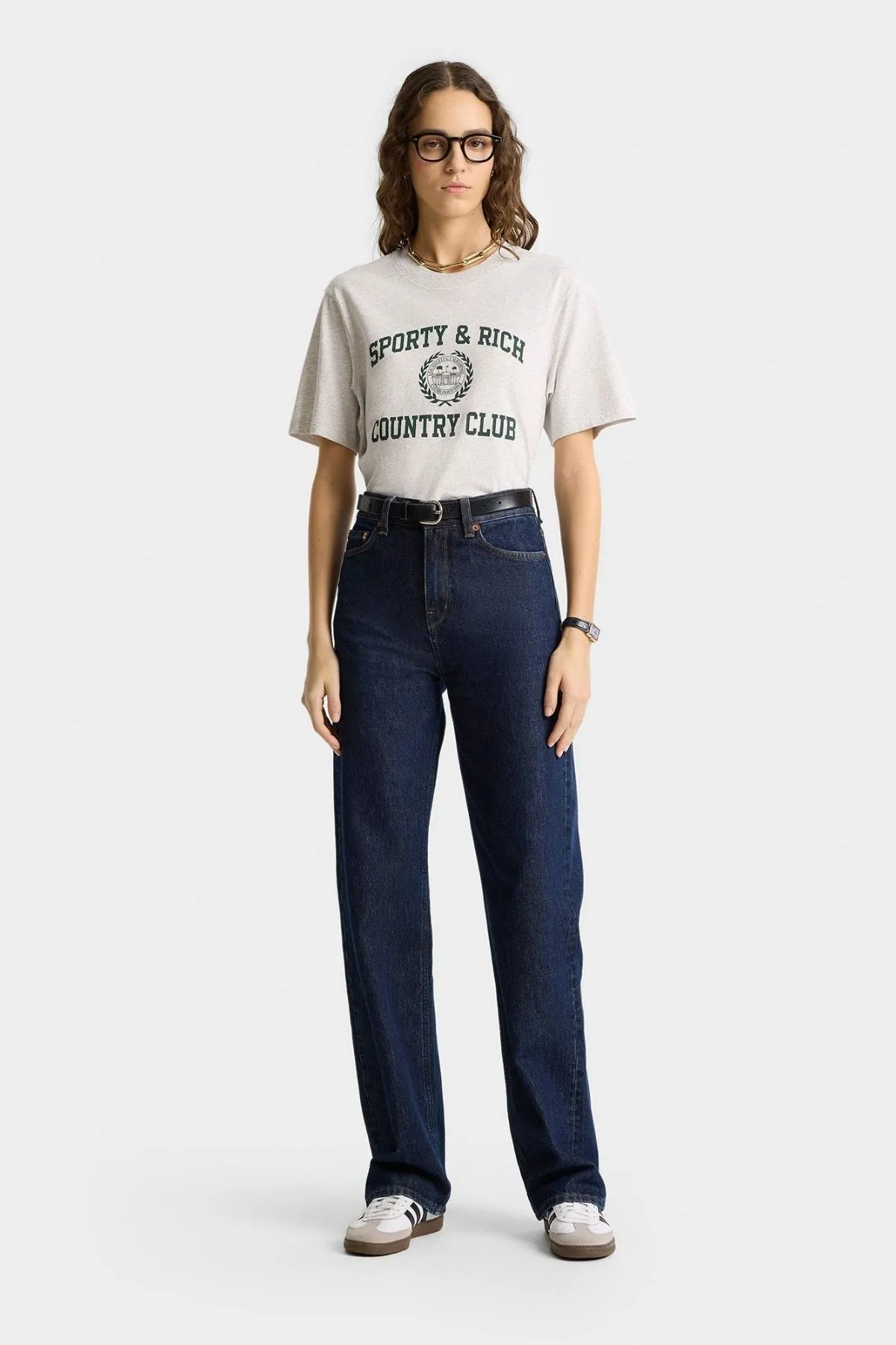 Sporty & Rich Varsity Crest T-Shirt - Heather Grey SPORTY & RICH