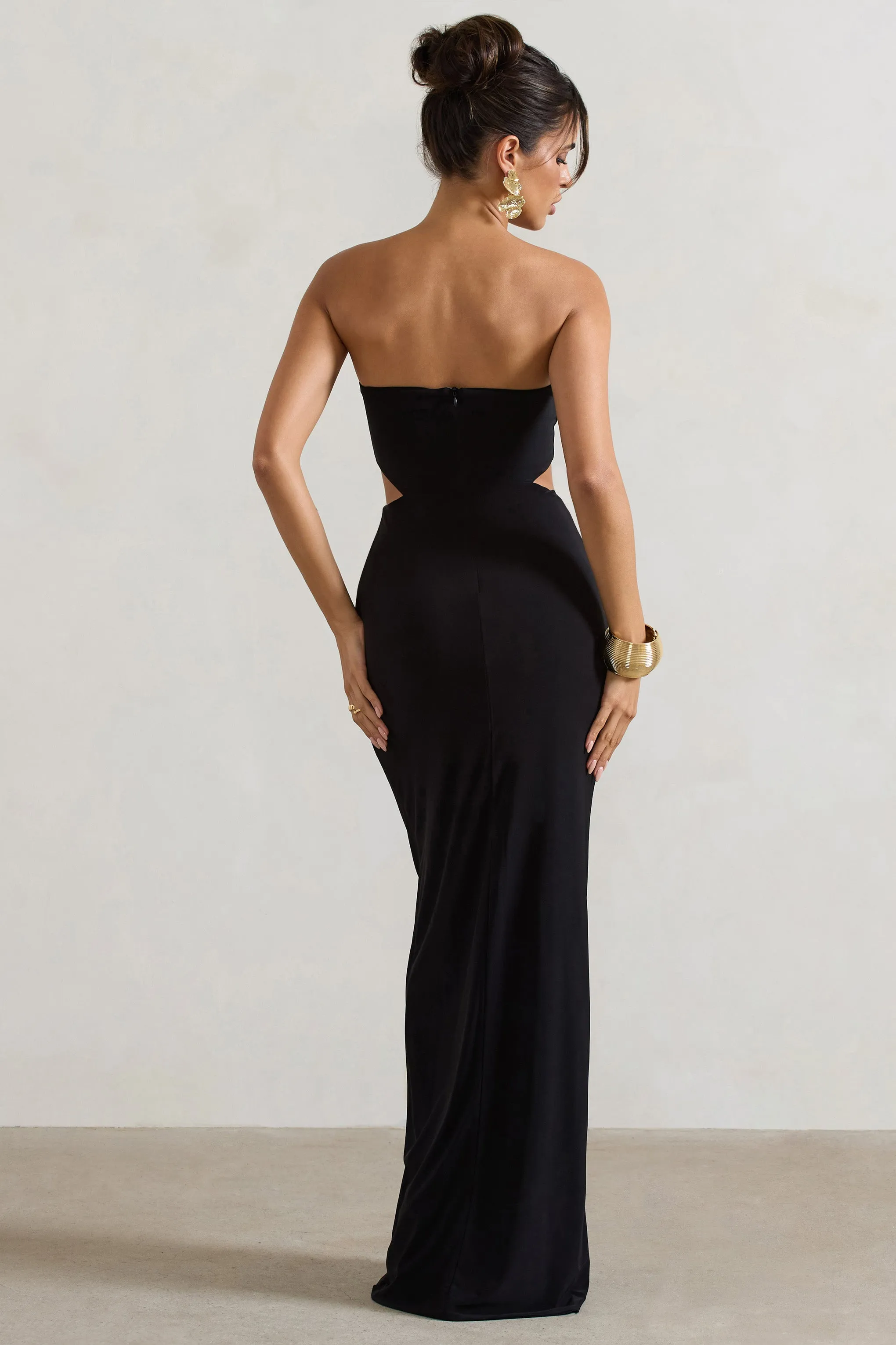 St Barts | Black Strapless Cut-Out Maxi Dress With Twist Skirt Club L London