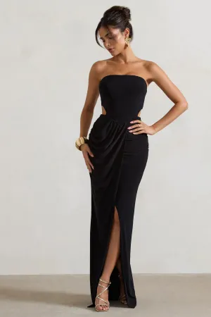 St Barts | Black Strapless Cut-Out Maxi Dress With Twist Skirt Club L London