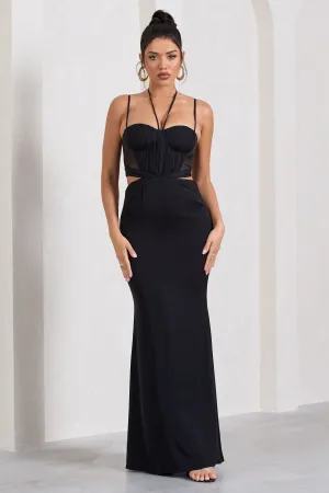 Stardom | Black Chiffon Strappy Sweetheart Cut-Out Maxi Dress Club L London