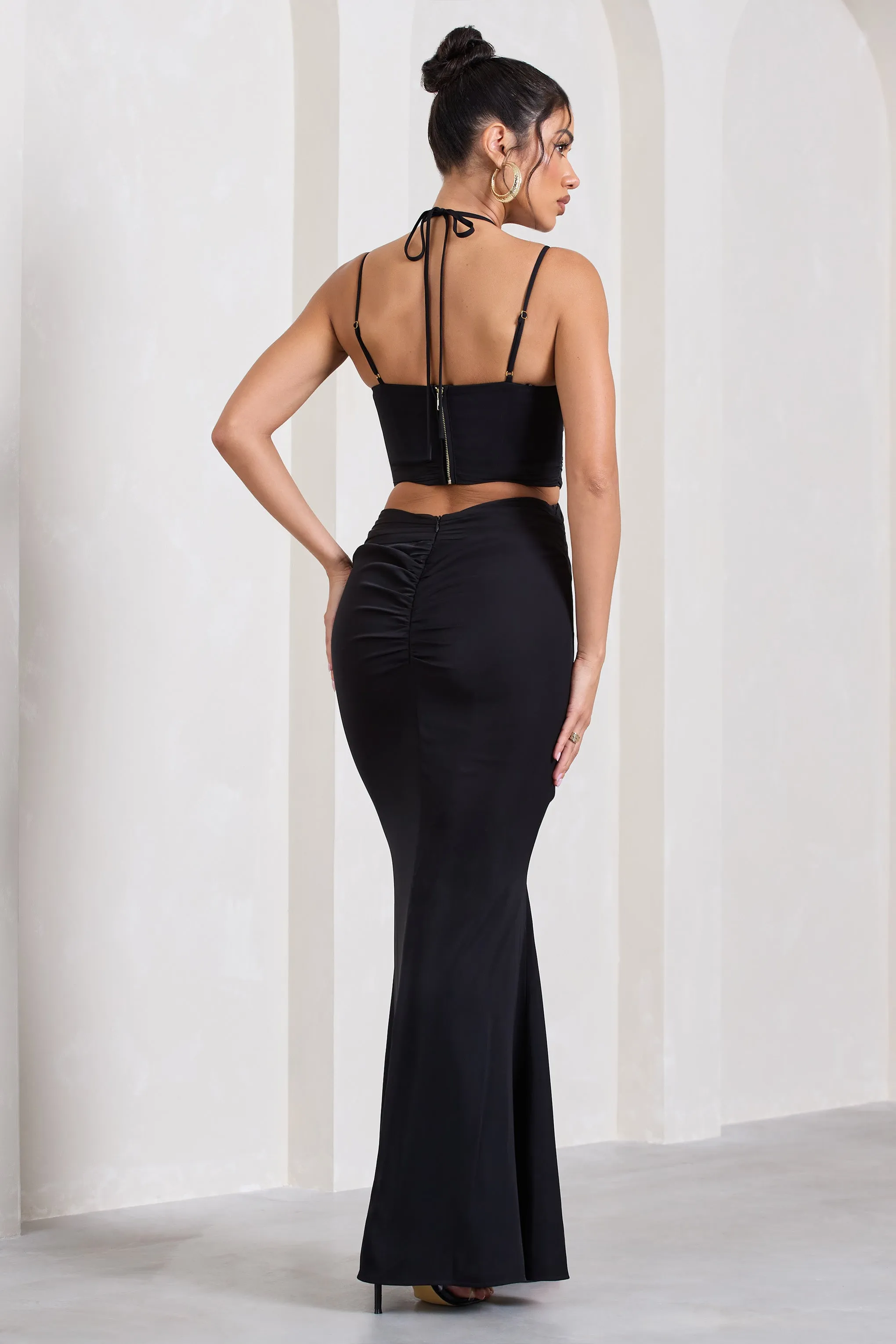 Stardom | Black Chiffon Strappy Sweetheart Cut-Out Maxi Dress Club L London